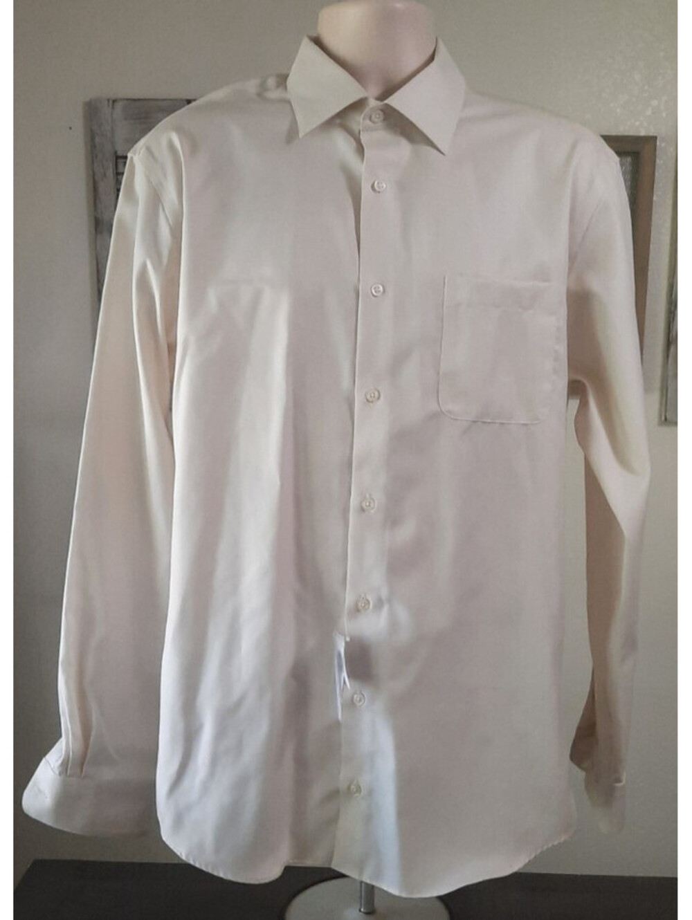 Pronto Uomo Men's Ivory Non-Iron Dress Shirt 100% Cotton 17 36/37 Long Sleeve